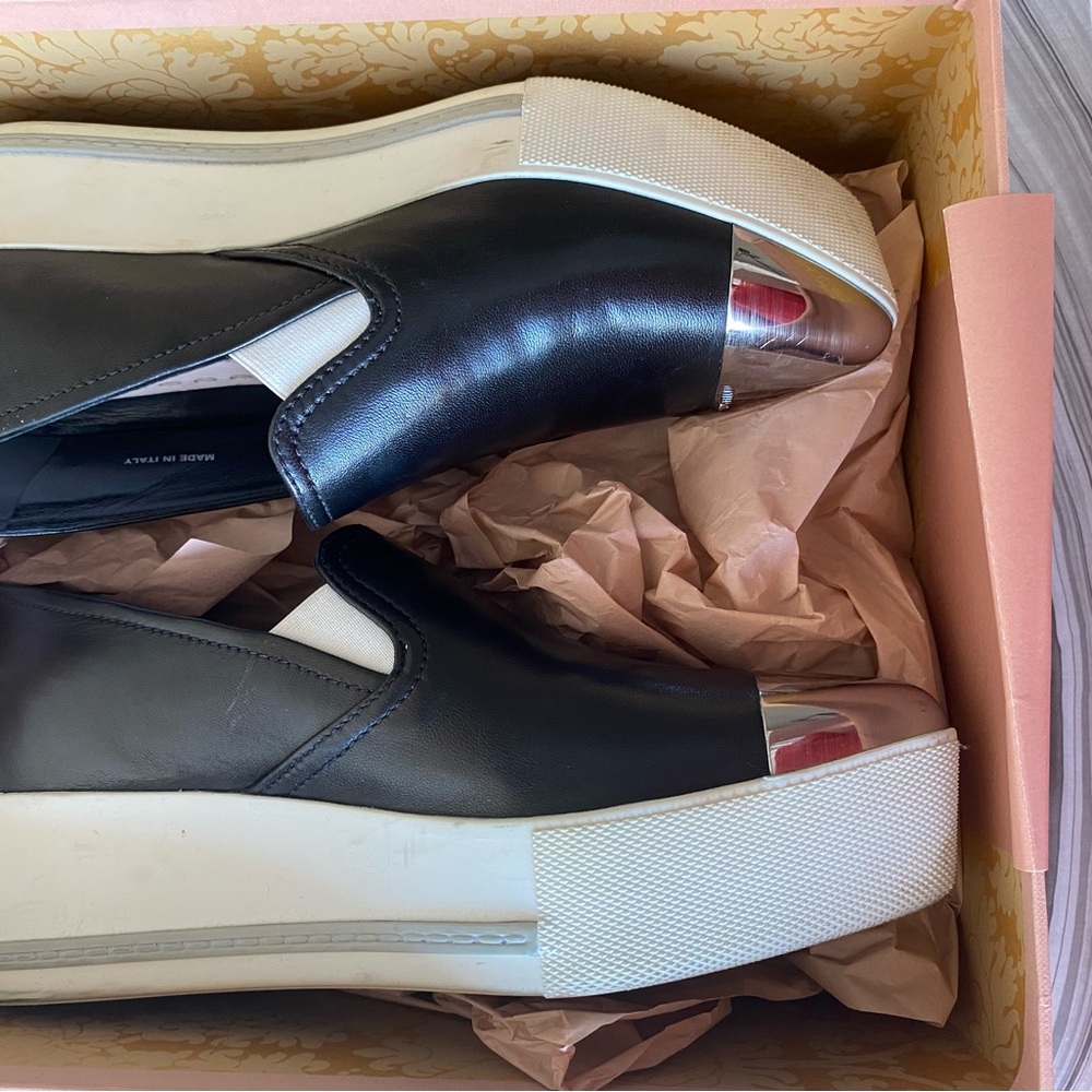 Miu Miu Black and Silver Slip-On Sneakers